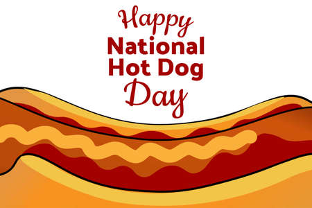 National Hot Dog Day. Holiday concept. Template for background, banner, card, poster with text inscription. Vector EPS10 illustration.のイラスト素材