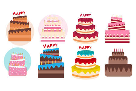 Set of different holiday cakes. Template for background, banner, card, poster. Vector EPS10 illustration.のイラスト素材