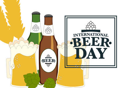 International Beer Day. Holiday concept. Template for background, banner, card, poster with text inscription.の写真素材