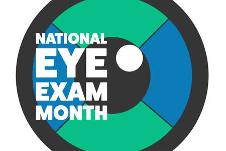 August is National Eye Exam Month. Holiday concept. Template for background, banner, card, poster with text inscription. Vector EPS10 illustration.のイラスト素材