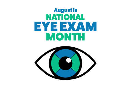 August is National Eye Exam Month. Holiday concept. Template for background, banner, card, poster with text inscription. Vector EPS10 illustration.のイラスト素材