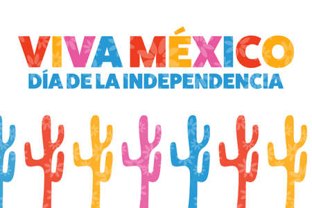 Inscription Mexico Independence Day and Long live Mexico in Spanish. September 16. Holiday concept. Template for background, banner, card, poster with text inscription. Vector illustration.のイラスト素材