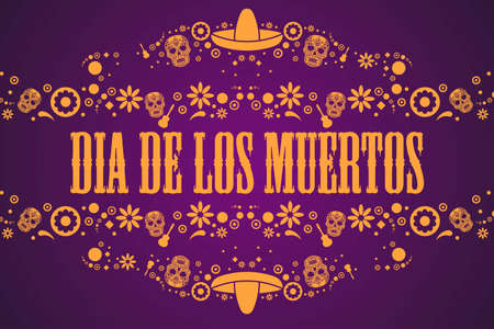 Inscription Day of the Dead in Spanish. Dia de los Muertos holiday concept. Template for background, banner, card, poster with text inscription.のイラスト素材