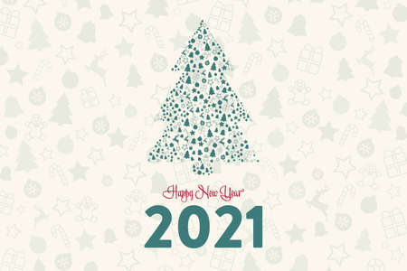 Happy New Year 2021. Holiday concept. Template for background, banner, card, poster with text inscription. Vector EPS10 illustration.のイラスト素材