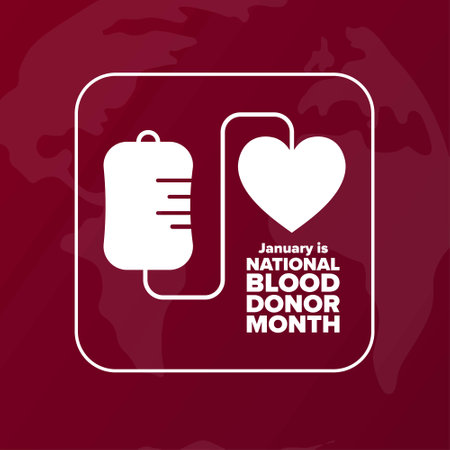 January is National Blood Donor Month. Holiday concept. Template for background, banner, card, poster with text inscription.のイラスト素材