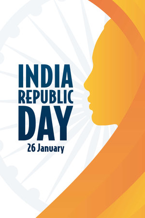 Happy India Republic Day. 26 January. Holiday concept. Template for background, banner, card, poster with text inscription. Vector EPS10 illustration.のイラスト素材