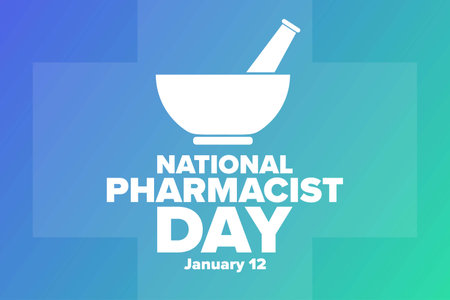 National Pharmacist Day. January 12. Holiday concept. Template for background, banner, card, poster with text inscription. Vector EPS10 illustration.のイラスト素材