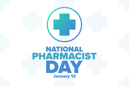 National Pharmacist Day. January 12. Holiday concept. Template for background, banner, card, poster with text inscription. Vector EPS10 illustration.のイラスト素材