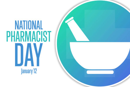 National Pharmacist Day. January 12. Holiday concept. Template for background, banner, card, poster with text inscription. Vector EPS10 illustration.のイラスト素材