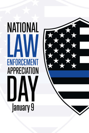 National Law Enforcement Appreciation Day L.E.A.D. January 9. Holiday concept. Template for background, banner, card, poster with text inscription. Vector illustration.のイラスト素材