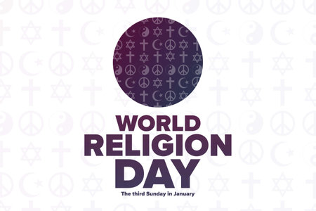 World Religion Day. The third Sunday in January. Holiday concept. Template for background, banner, card, poster with text inscription. Vector illustration.のイラスト素材
