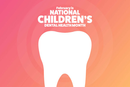February is National Children Dental Health Month. Holiday concept. Template for background, banner, card, poster with text inscription. Vector  illustration.のイラスト素材