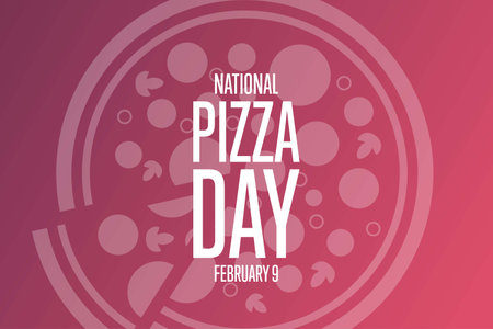 National Pizza Day. February 9. Holiday concept. Template for background, banner, card, poster with text inscription.のイラスト素材