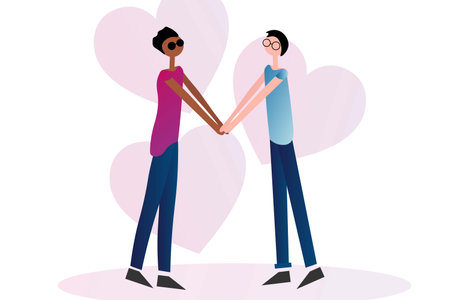 Happy Valentines Day. Lgbt. Gay couple and homosexual relationship concept. Template for background, banner, card, poster with text inscription. Vector illustration.のイラスト素材