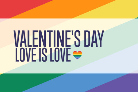 Happy Valentines Day. LGBT. Rainbow flag. Template for background, banner, card, poster with text inscription. Vector illustration.のイラスト素材