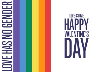 Happy Valentines Day. LGBT. Rainbow flag. Template for background, banner, card, poster with text inscription. Vector illustration.のイラスト素材