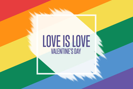 Happy Valentines Day. LGBT. Rainbow flag. Template for background, banner, card, poster with text inscription. Vector illustration.のイラスト素材