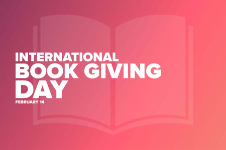 International Book Giving Day. February 14. Holiday concept. Template for background, banner, card, poster with text inscription. Vector illustration.のイラスト素材