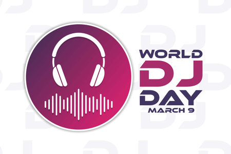 World DJ Day. March 9. Holiday concept. Template for background, banner, card, poster with text inscriptionのイラスト素材
