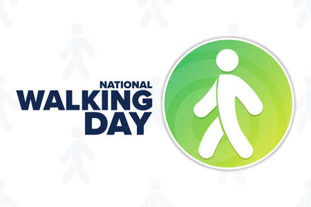 National Walking Day. First Wednesday of April. Holiday concept. Template for background, banner, card, poster with text inscription. Vector illustration.のイラスト素材