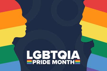 June is LGBTQIA Pride Month. Holiday concept. Template for background, banner, card, poster with text inscription.のイラスト素材