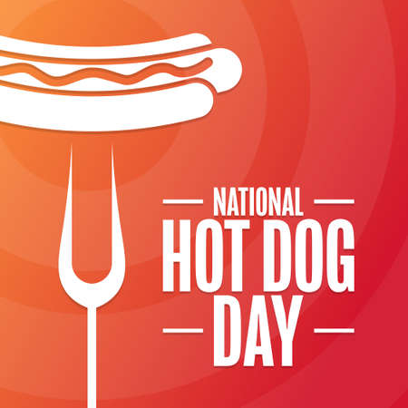 National Hot Dog Day. Holiday concept. Template for background, banner, card, poster with text inscription. Vector illustration.のイラスト素材