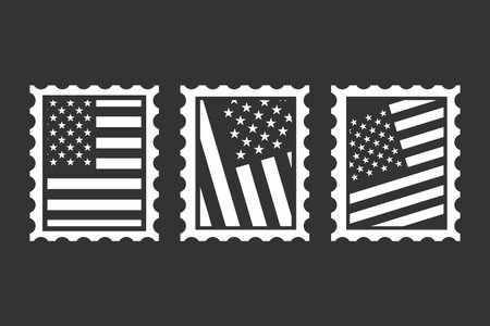 Postage Stamp with flag of the United States of America. Simple icon set. Flat style element for graphic design. Vector illustration.のイラスト素材