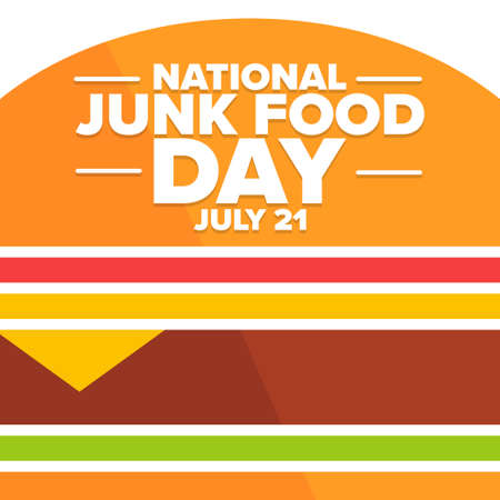 National Junk Food Day. July 21. Holiday concept. Template for background, banner, card, poster with text inscription. Vector EPS10 illustration.のイラスト素材