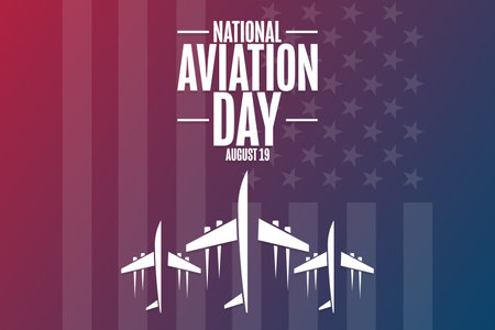 National Aviation Day. August 19. Holiday concept. Template for background, banner, card, poster with text inscription.のイラスト素材