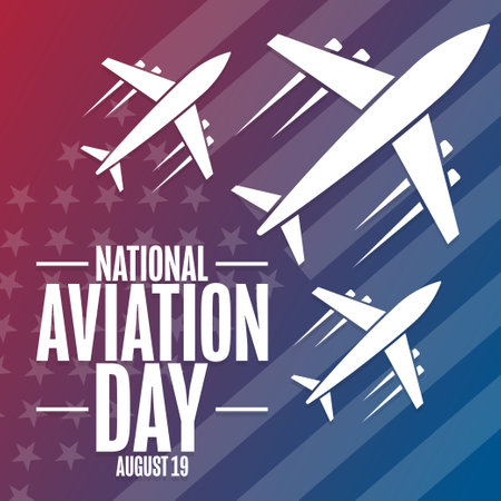 National Aviation Day. August 19. Holiday concept. Template for background, banner, card, poster with text inscription.のイラスト素材
