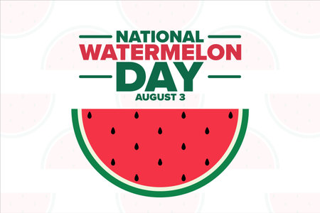 National Watermelon Day. August 3. Holiday concept. Template for background, banner, card, poster with text inscription. Vector EPS10 illustration.のイラスト素材