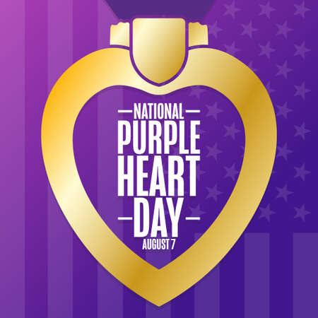 National Purple Heart Day. August 7. Holiday concept. Template for background, banner, card, poster with text inscription.のイラスト素材