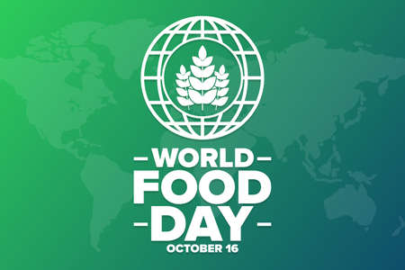 World Food Day. October 16. Holiday concept. Template for background, banner, card, poster with text inscription. Vector illustration.のイラスト素材