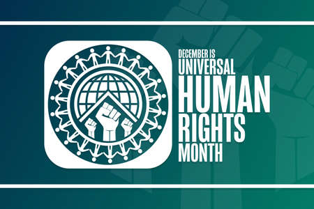 December is Universal Human Rights Month. Holiday concept. Template for background, banner, card, poster with text inscription. Vector illustration.のイラスト素材