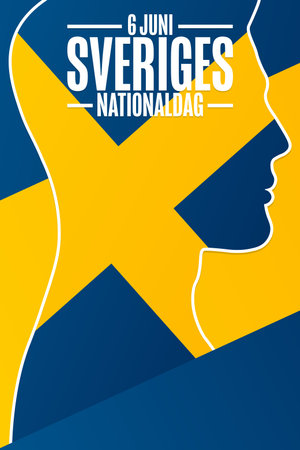 Inscription in Swedish means National Day of Sweden, June 6. Holiday concept. Template for background, banner, card, poster with text inscription.のイラスト素材
