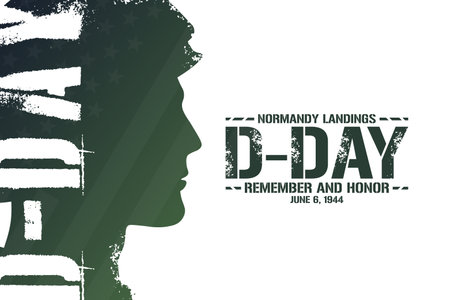 D-Day. Normandy Landings. Remember and Honor. June 6, 1944. Holiday concept. Template for background, banner, card, poster with text inscription. Vector EPS10 illustration.のイラスト素材