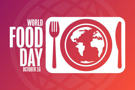 World Food Day. October 16. Holiday concept. Template for background, banner, card, poster with text inscription. Vector  illustration.のイラスト素材