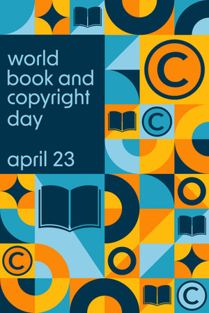 World Book and Copyright Day. April 23. Holiday concept. Template for background, banner, card, poster with text inscription. Vector illustration.のイラスト素材