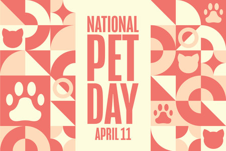 National Pet Day. April 11. Holiday concept. Template for background, banner, card, poster with text inscription. Vector illustration.のイラスト素材