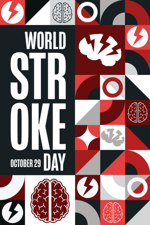 World Stroke Day. October 29. Holiday concept. Template for background, banner, card, poster with text inscription. Vector EPS10 illustration.のイラスト素材