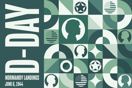 D-Day. Normandy Landings. Remember and Honor. June 6, 1944. Holiday concept. Template for background, banner, card, poster with text inscription. Vector EPS10 illustration.のイラスト素材