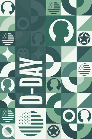 D-Day. Normandy Landings. Remember and Honor. June 6, 1944. Holiday concept. Template for background, banner, card, poster with text inscription. Vector EPS10 illustration.のイラスト素材