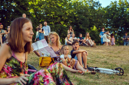 Kharkiv, UKRAINE august 23, 2019: Bored people during the event for World Music Day.