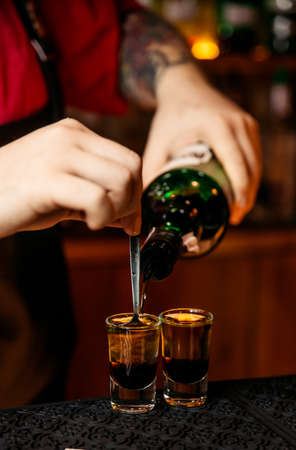 The bartender makes a cocktail. little cocktails.の写真素材