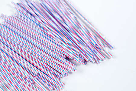 Colorful drinking straws isolated on white backgroundの写真素材