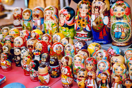 Wooden Nesting Dolls or Russian Matryoshka Dolls for sale in St Petersburg, Russiaの写真素材