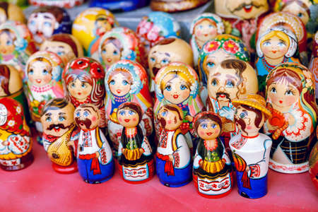 Wooden Nesting Dolls or Russian Matryoshka Dolls for sale in St Petersburg, Russiaの写真素材