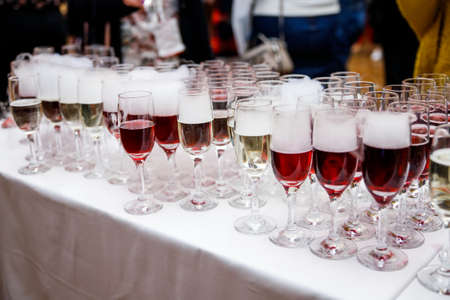 champagne glasses, wedding close-up drink.の写真素材