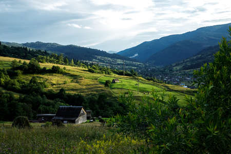 Sunset in the Carpathians. The Carpathians are a beautiful country of mountains. Carpathians are located in Ukraine. In the Carpathians, beautiful nature and many good people.の写真素材