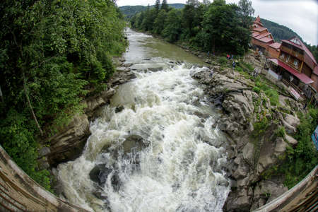 Waterfall Probiy, Carpathians, Yaremcheの写真素材
